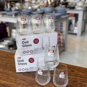 لیوان شیاردار لب طلایی Deli Glass